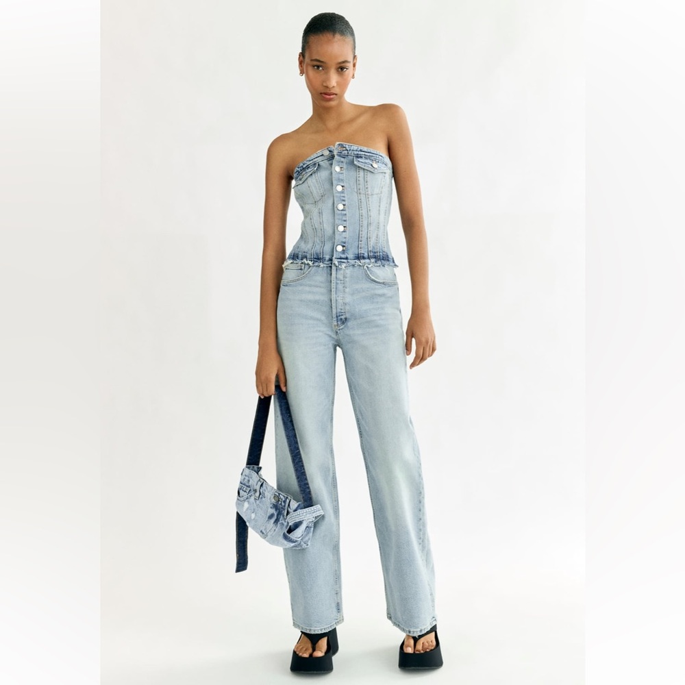 TRF Strapless Denim Jumpsuit